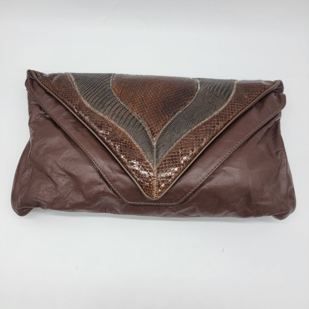 De Luigi By Luis Clutch Crossbody‎ Faux Brown Leather Handbag Purse
